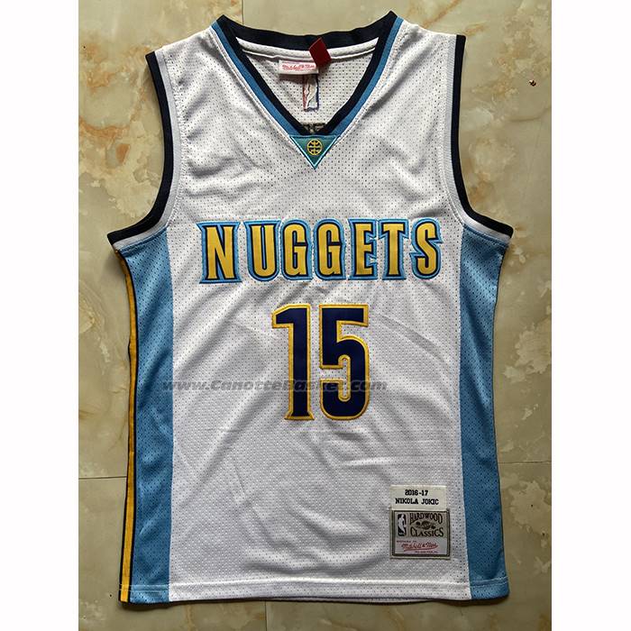 Maglia Denver Nuggets Nikola Jokic No 15 Mitchell & Ness 2016-17 Bianco